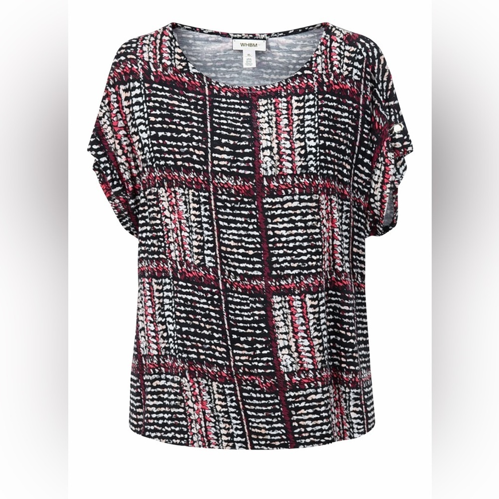 White House Black Market Abstract Grid Blouse | XL | Black Red White | NWT